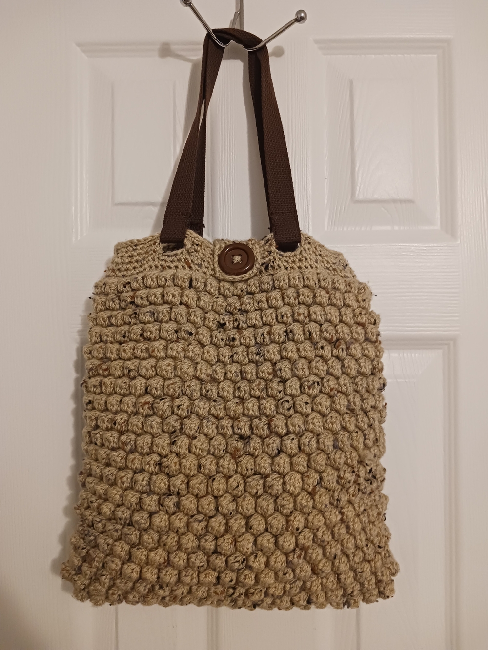 5 For $25! Beige Knobby Crochet Tote Bag with Brown Straps 12.5" x 12.5"